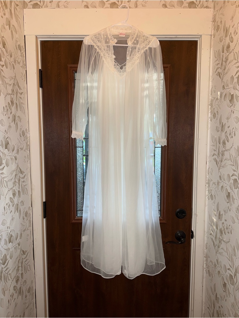Vintage Sheer Circle III New York Long White Nightgown and robe with Lace Yoke